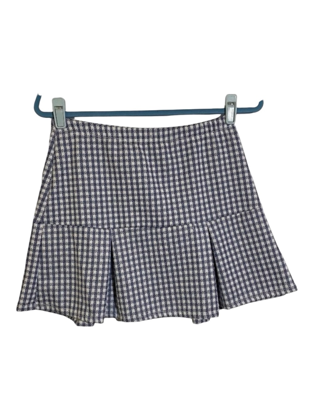 Y2K Skater Pleated Mini Skirt Navy Gingham Check A Line Women’s Size Large